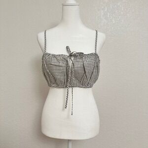 Cotton On Micro Top Womens Size 6 US Blue Black White Checkered Tie Front Cotton
